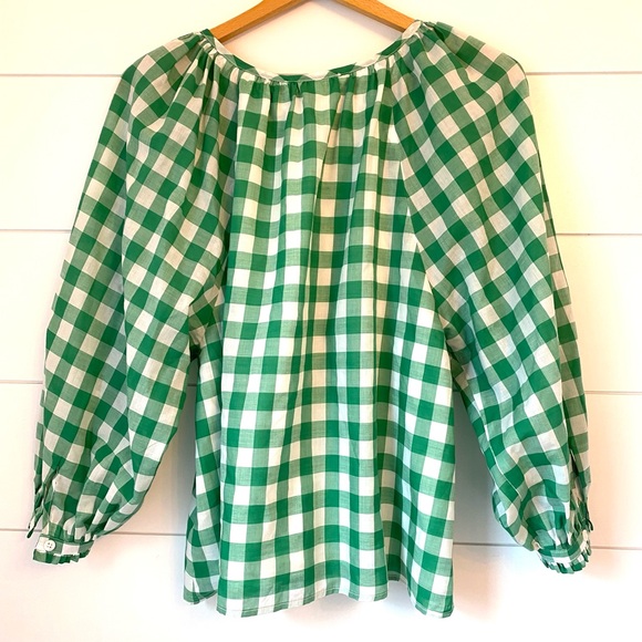 NWT Emerson Fry Green & White Gingham Peasant Top. Size small. - Picture 9 of 13